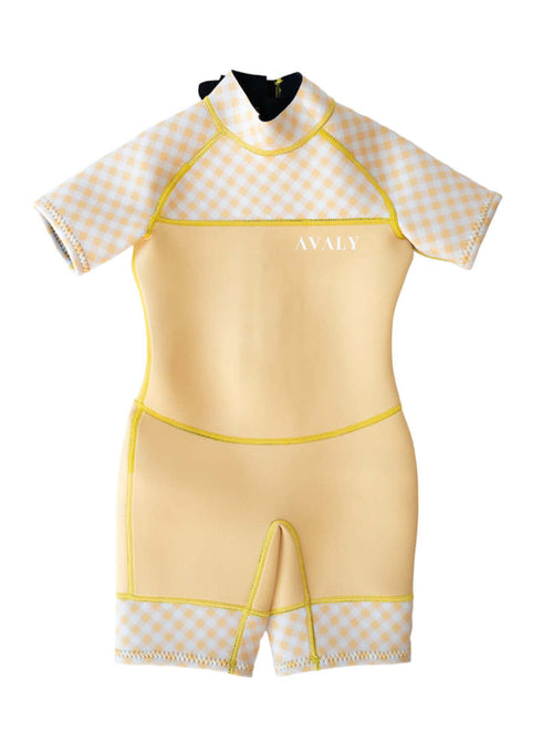 Kids Short Wetsuit in Yellow Gingham